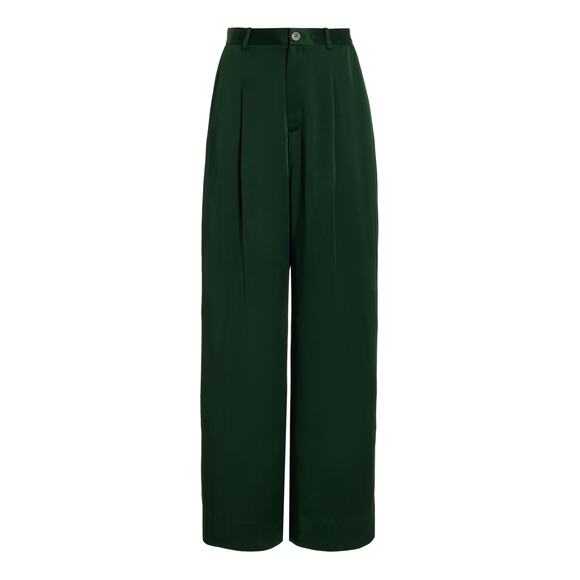 Lapointe 'Pleated' Green Satin Wide Leg Pants Size 0 - Picture 1 of 4